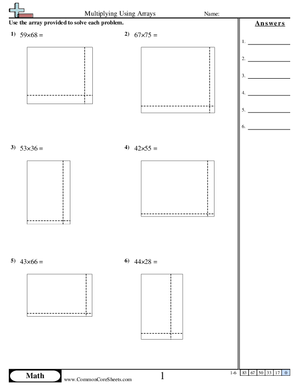 Multiplying using Arrays worksheet